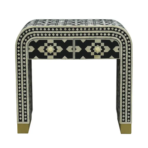 Mesa Consola con Incrustaciones de Hueso – Diseño Geométrico de Flecha Hecho a Mano, Mesa de Entrada en Blanco y Negro - Product Image 5