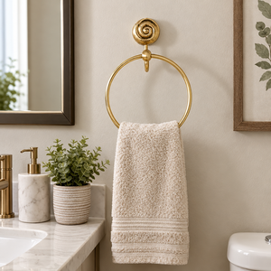 Porte-serviettes mural en laiton doré motif spirale coquillage, support unique pour serviettes de toilette, accessoires de salle de bain décoratifs de luxe - Product Image 4