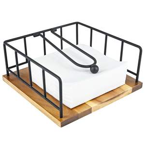 Porta Servilletas de Madera de Acacia y Metal Negro Dorado para Restaurante 2026, al Mejor Precio, el Más Vendido, Porta Servilletas de Mesa Único - Product Image 3