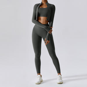 Custom 2-Piece <b>Workout</b> Gym Set Women Sexy Cross Back Bra Slim Fit Crop <b>Jacket</b> Seamless Leggings Active Yoga Wear Elastic Waist - Product Image 6