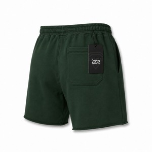 Pantalones Cortos de Felpa de Algodón Grueso Personalizados para Hombre, Verano, Casual, Gimnasio, Entrenamiento, Venta al por Mayor, Lisos, Verde Bosque, con Cordón Ajustable - Product Image 3