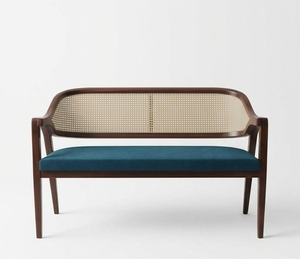Sofá de Ratán y Madera Maciza de Estilo Minimalista Moderno, Cómodo Sillón Tapizado con Respaldo de Mimbre para Sala de Estar - Product Image 1