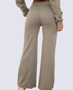 Women's Gray Cropped Hoodie Tracksuit Set Full Length <b>Flare</b> Pants Drawstring Waist Casual Autumn Wear Solid Color 2 Piece Outfit - Product Image 2