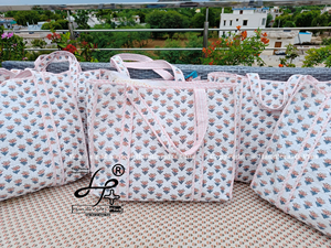 Custom Eco Shopping Bag Cotton Quilted Lady <b>Handbag</b> Block Print Tote Bag Wholesale Luxury Weekender Bag Office <b>Laptop</b> Bag - Product Image 3