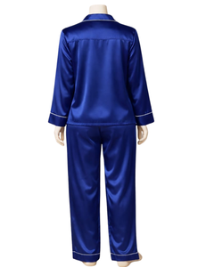 Conjunto de Pijama de Satén Azul Rey Personalizado para Mujer, Ropa de Dormir de Manga Larga con Botones, Estilo Seda, Conjunto de Dos Piezas Cómodo para Estar en Casa - Product Image 5