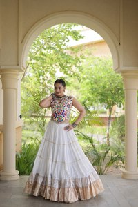 Women's Traditional Embroidered Ethnic Blouse With White Tiered <b>Skirt</b> For Wedding Occasion India Pakistan Style Cotton Loose Fit - Product Image 2