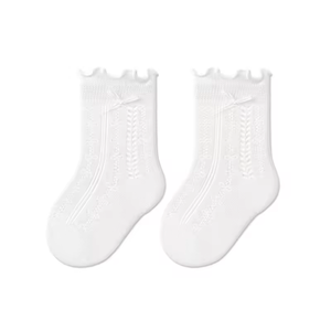 Calcetines de punto con volantes para bebés recién nacidas, calcetines de malla hasta el tobillo, de color liso, finos, para vestir. - Product Image 2