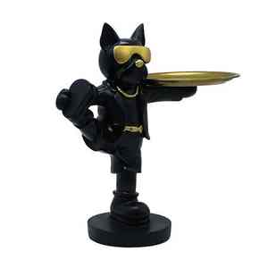 Luxury Dog Butler Tray Statue Black and Gold <b>French</b> <b>Bulldog</b> Serving Tray Home Decor Table Organizer Figurine 10 Inch - Product Image 3