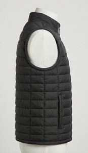 Unisex Black <b>Quilted</b> puffer Jacket Stand Collar Zipper Closure Sleeveless <b>Winter</b> Wear Regular Fit 100% Polyester Solid Color - Product Image 3