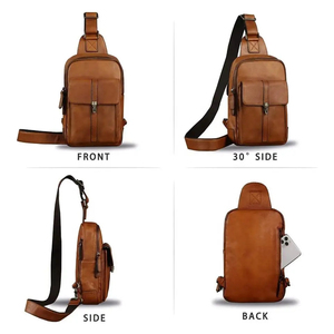 Bolso de pecho vintage de cuero genuino con cierre de hebilla para hombre, uso diario, para todas las estaciones, bolso de hombro duradero - Product Image 5
