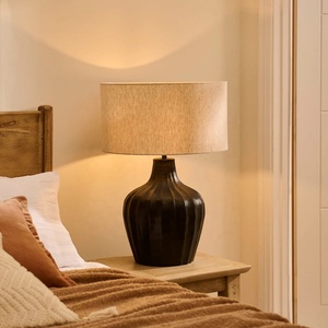 Fluted Urn Metal Table <b>Lamp</b> with Sculpted Iron Base Premium Fabric Shade Warm Ambient Lighting for Timeless Interiors - Product Image 1