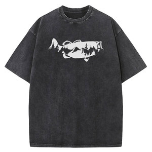 เสื้อยืดลายกราฟิกปลาป่าฟอกสี สำหรับผู้ชายและผู้หญิง ทรงหลวม ผ้าฝ้ายฟอกสี 230 กรัม สไตล์เรโทรฮิปฮอป วินเทจ - Product Image 5