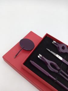 Pinzas de Cejas Profesionales de Lujo con Recubrimiento de Polvo de Vino, Diseño Curvo, Kit de Tijeras de Acero Inoxidable, Espejo Circular, Belleza - Product Image 6