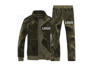 Maroon Color Plain Zipper Style <b>Velvet</b> Tracksuits Autumn Wear <b>Jacket</b> & Pant Velour Track Suit For Men Breathable Wholesale OEM - Product Image 3