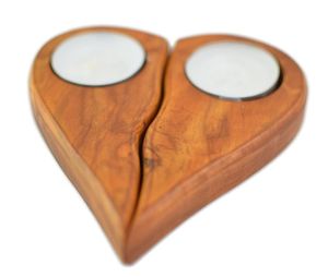 Heart Shape Wooden <b>Tea</b> Light Holder With Embossed Pattern For Home Decoration - Product Image 5