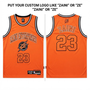 Maillot de basketball pour homme en maille polyester premium 160 GSM, orange, blanc, noir, avec bordure contrastante, logo personnalisé, nom et numéro, transfert thermique professionnel - Product Image 1