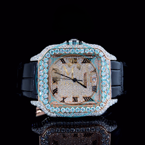Reloj de Lujo Estilo Hip Hop con Correa de Cuero Negra de 20mm, Movimiento de Cuarzo, Unisex, Cristal con Moissanita VVS, Resistente al Agua 3BAR - Product Image 1
