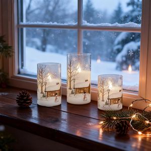 Velas de Cera Real con Luz LED Intermitente, Diseño de Muñeco de Nieve, Luz Blanca Fría, Funcionan con Pilas, Control Remoto, Temporizador, Velas de Cristal sin Llama - Product Image 1