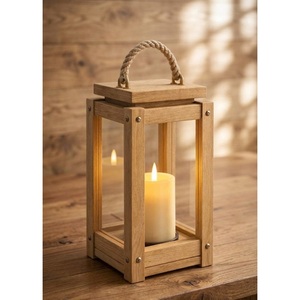 Lanterne en bois naturel artisanale avec poignée en corde de jute, style farmhouse, écologique, porte-bougie décoratif de Noël pour l'intérieur - Product Image 2