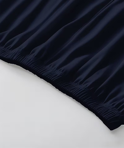 Men Solid <b>Navy</b> Ribbed Crew Neck T-Shirt Shorts Set Casual Knit Summer Outfit Breathable Waffle Texture Plain Dyed 180g Front - Product Image 6