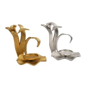 Razvi International - Juego de 2 Portavelas de Aluminio Plateado y Dorado, Hechos a Mano, Duraderos, Ecológicos, con Diseño Floral, Elegantes y de Primera Calidad - Product Image 1