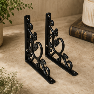 SHUBHAM Black Cast Iron <b>Wall</b> Shelf Bracket Floral Decorative <b>Storage</b> Rack Vintage <b>Hanging</b> Shelf for Home Entryway Living Room - Product Image 4