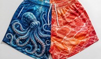 Summer Sun Coast Wear Sublimation Print Patterns Screen Printed Brand logo Drawstring Elastic Waistband Mesh Footy Shorts Men
