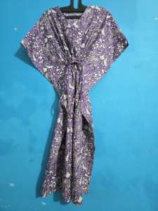 Purple Floral Cotton <b>Kaftan</b> Dress Beach Cover Up Festival Dressing Gown Bohemian <b>Summer</b> Caftan For Women - Product Image 4