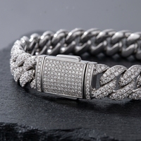 RAAMAA Bracelet unisexe HipHop en argent massif S925 plaqué, style Cuban Link Miami, avec fermoir boîte, pavé de diamants de laboratoire, 12 mm