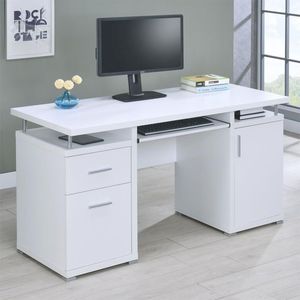 Scrivania Computer da ufficio da 55 pollici bianca con 2 cassetti - Product Image 2
