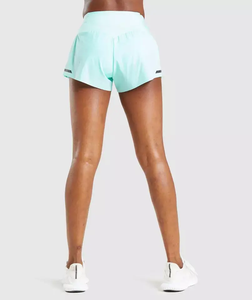 Shorts Deportivos de Cintura Alta para Mujer, Color Verde Menta, de Secado Rápido, Tejido Elástico, Corte Regular, Color Sólido, Ropa Deportiva - Product Image 1
