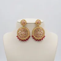 Boucles d'oreilles pendantes Jadau Kundan en zircon indien pour femmes, perles d'imitation, plaqué rhodium, boucles d'oreilles tendance et originales