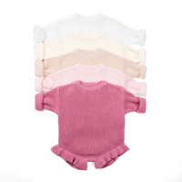 Romper rajutan bayi perempuan lucu, lengan panjang, kerah kru, bagian bawah berumbai, katun lembut, bernapas, tanpa jahitan, onesie musim dingin, bodysuit bayi