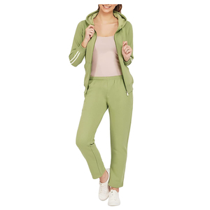 Ensemble de survêtement 2 pièces pour femme de haute qualité, vert, avec sweat à capuche zippé et pantalon de jogging long, tenue de sport pour la gym, ODM OEM - Product Image 1