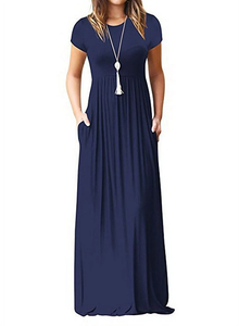 Maxi vestido informal con estampado Floral para mujer con bolsillo A-Line silueta Color sólido manga corta cintura imperio vestido largo suave - Product Image 3