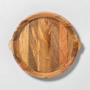 Best Seller Wooden Round Tray Handmade Solid Wood Serving Tray Kitchen Dining Platter Rustic Home Decor Tray With Side Handles - Product Image 3