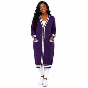 Cosh International Sorority Sisterhood Acrylic Full Sleeve Solid Color Casual <b>Purple</b> With White Trim And Button Closure - Product Image 3