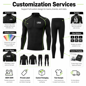 Custom Men <b>Compression</b> Set Quarter Zip Long Sleeve Shirt Tights Quick Dry Polyester Spandex Sportswear OEM - Product Image 4