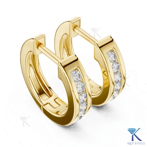 Lab Grown CVD HPHT Diamond Channel Set Huggie Hoop <b>Earrings</b> 14K <b>Solid</b> Gold Luxury Women Wedding Bridal Jewelry KRUP JEWELS - Product Image 2