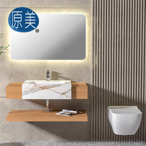 <span class=keywords><strong>Mobile</strong></span> <span class=keywords><strong>Bagno</strong></span> Sospeso di Lusso con Lavabo Semi-Incassato in Pietra Sinterizzata per Hotel - Product Image 5