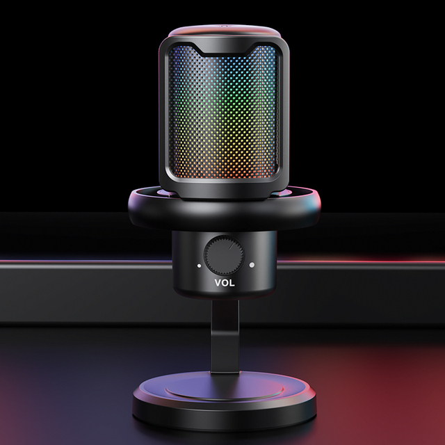 Wired RGB Cardioid Condenser Mic, Noise Reduction Real-time Monitor Desktop Microphone for Streaming Podcast Gaming Recording
