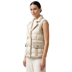 Chaqueta Acolchada Beige sin Mangas para Mujer, Cuello Camisero, Cierre de Doble Cremallera, Ajuste Regular, Impermeable, para Invierno - Product Image 4