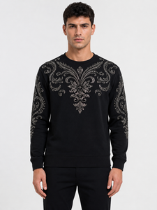 Sweat-shirt à col rond brodé de strass pour homme, coupe classique, pull tricoté décontracté, avec poches, design hiver, écologique - Product Image 1