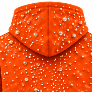 Sudadera con Capucha de Forro Polar de Invierno Personalizada con Cuentas de Perlas Naranjas, Unisex, Oversize, Estilo Casual Urbano, con Cordón y Bolsillo Canguro - Product Image 4
