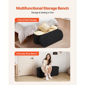 Banco de cama de felpa Teddy, otomana tapizada grande plegable, otomana ovalada plegable con almacenamiento, taburetes y otomanas - Product Image 3