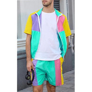 Men's Custom Logo Solid Windbreaker Two-Piece Heavyweight Sweat Shorts Jacket <b>Set</b> Summer Eco-Friendly Casual Breathable - Product Image 3