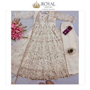 ผู้จัดจำหน่ายมืออาชีพจำหน่ายชุดอานาร์กาลีผ้าไหมแฟนดี้คุณภาพสูงพร้อมลูกไม้แฟนซีและกางเกงผ้าฝ้ายไมโครเนื้อหนา - Product Image 5