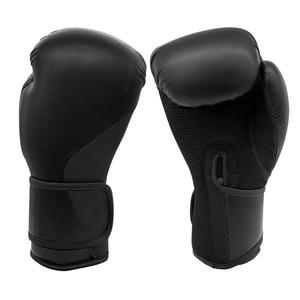 Gants d'entraînement de boxe en PU noir avec fermeture Velcro au poignet, maille respirante pour adultes de 14 ans et plus, unisexe - Product Image 1