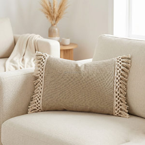 30 × 50 cm Long Lumbar Cotton <b>Pillow</b> Cover Decorative <b>Fringe</b> <b>Trim</b> Bench Cushion Organic Modern Decor - Product Image 2