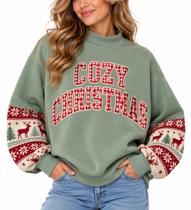 Sweat-shirt à col montant personnalisé pour femme, orné de cristaux et d'appliques de Noël, coupe oversize, manches longues, haut d'hiver - Product Image 1